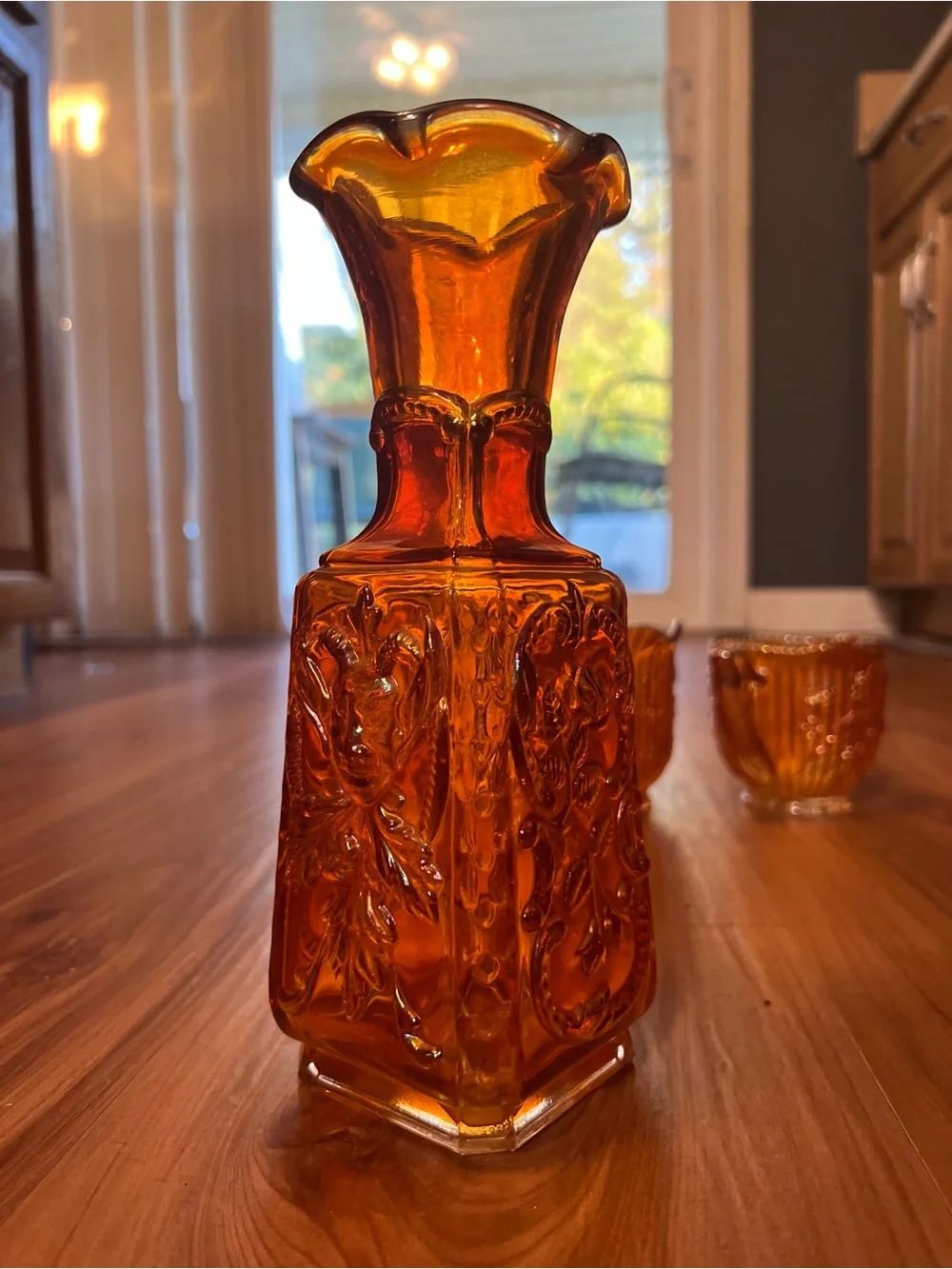 Imperial Glass Carnival Glass Lot of 5 8” Hobster Jar/ Devil Vase/ Pedestal Vase